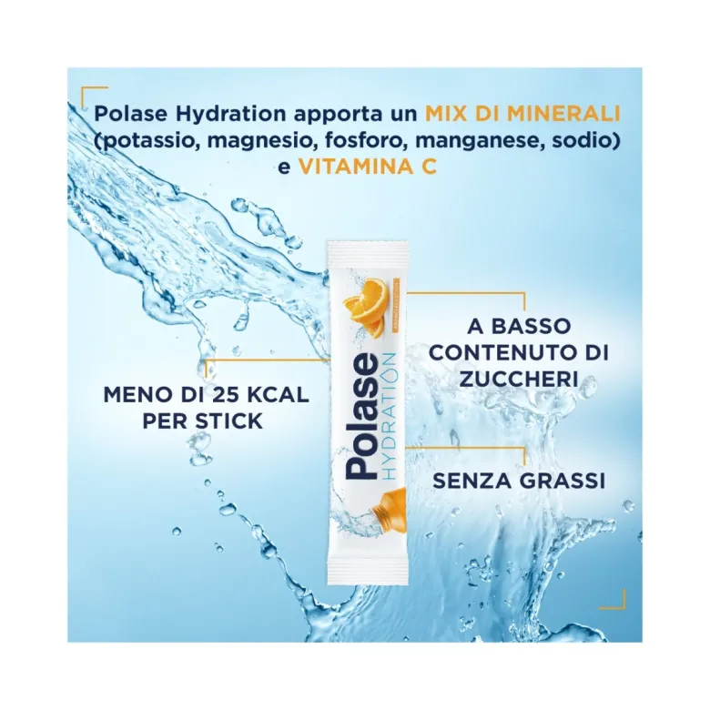 Polase Hydration Integratore Alimentare Magnesio/Potassio Sali Minerali Vitamina C Arancia 12 Stick
