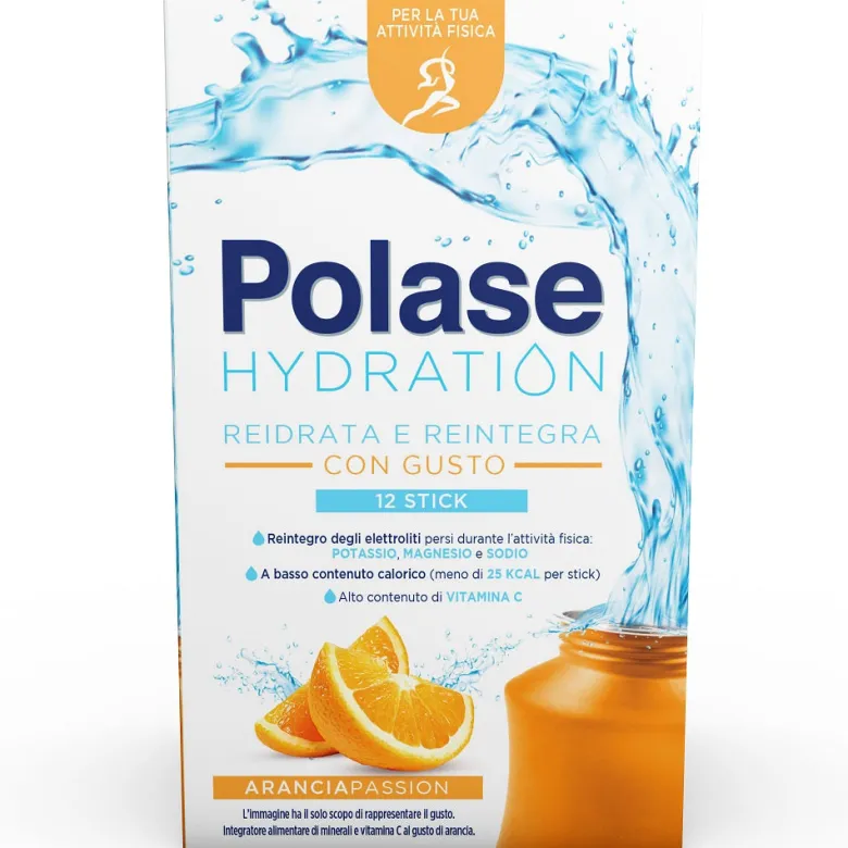 Polase Hydration Integratore Alimentare Magnesio/Potassio Sali Minerali Vitamina C Arancia 12 Stick