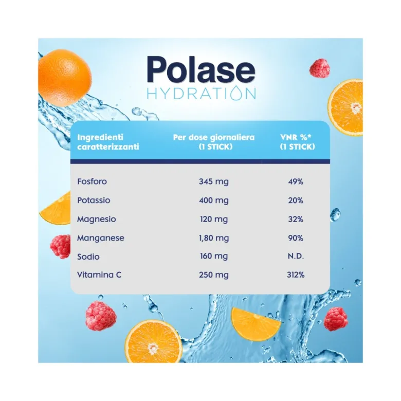 Polase Hydration Integratore Alimentare Magnesio E Potassio Sali Minerali Vitamina C Lampone 12 Stic