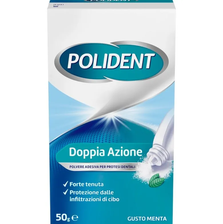 Polident Polvere Adesiva Protesi Dentale Menta 50g Tenuta Sicura