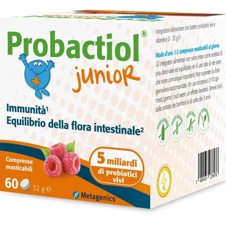 Probactiol Junior New per la flora intestinale 60 compresse masticabili gusto lampone