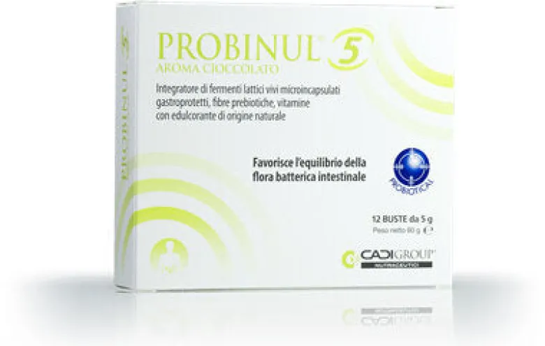 Probinul 5 favorisce l'equilibrio della flora batterica intestinale 12 buste aroma cioccolato