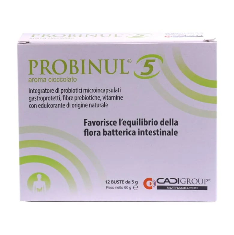 Probinul 5 favorisce l'equilibrio della flora batterica intestinale 12 buste aroma cioccolato
