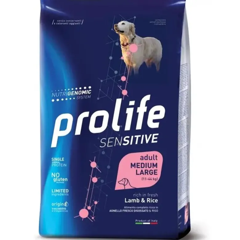 Prolife Dog Sensitive Lamb & Rice Cibo Secco Per Cani Adulti Taglia Media/Grande Sacco 10kg