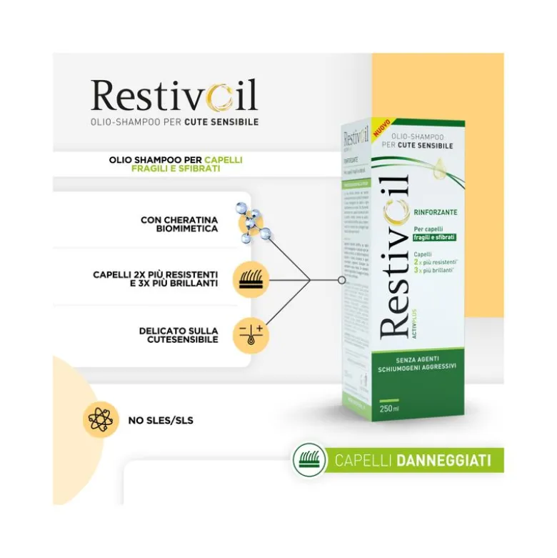 Restivoil ActivPlus olio-shampoo rinforzante per capelli fragili e sfibrati 250ml
