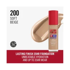 Rimmel Fondotinta Lasting Finish 35h Con Acido Ialuronico 200 Soft Beige 30ml