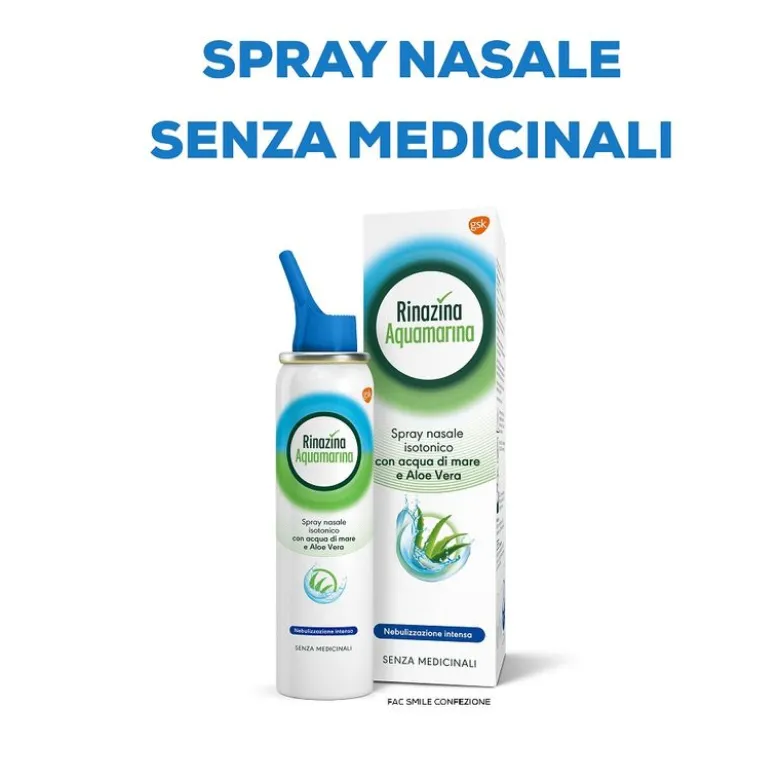Rinazina Aquamarina Spray Nasale Isotonico Intenso Lavaggio Nasale Acqua Di Mare E Aloe Vera 100ml