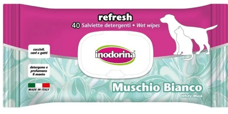 Salviette Detergenti Inodorina Muschio Bianco per Cani e Gatti 40 Pezzi