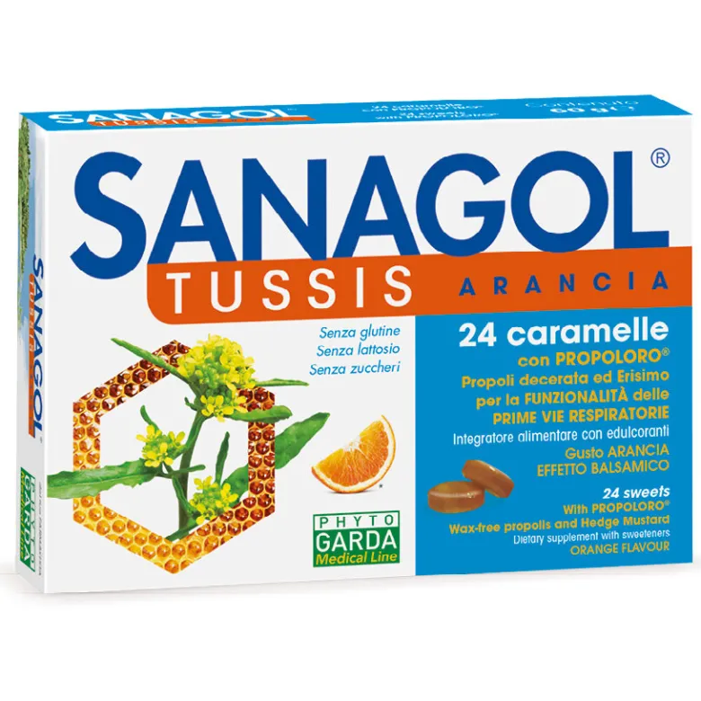 Sanagol Tussis Caramelle per il benessere delle vie respiratorie gusto arancia 24 pezzi