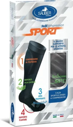 Sauber Sport Calza Unisex a Compressione Colore Grigio-verde Taglia S