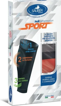 Sauber Sport Gambale Unisex a Compressione colore Grigio-Rosso taglia XL