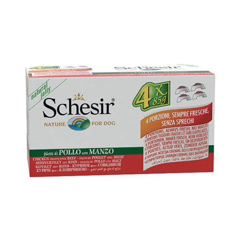 Schesir Filetti di Pollo Con Manzo Cibo Umido Cani 4x85g