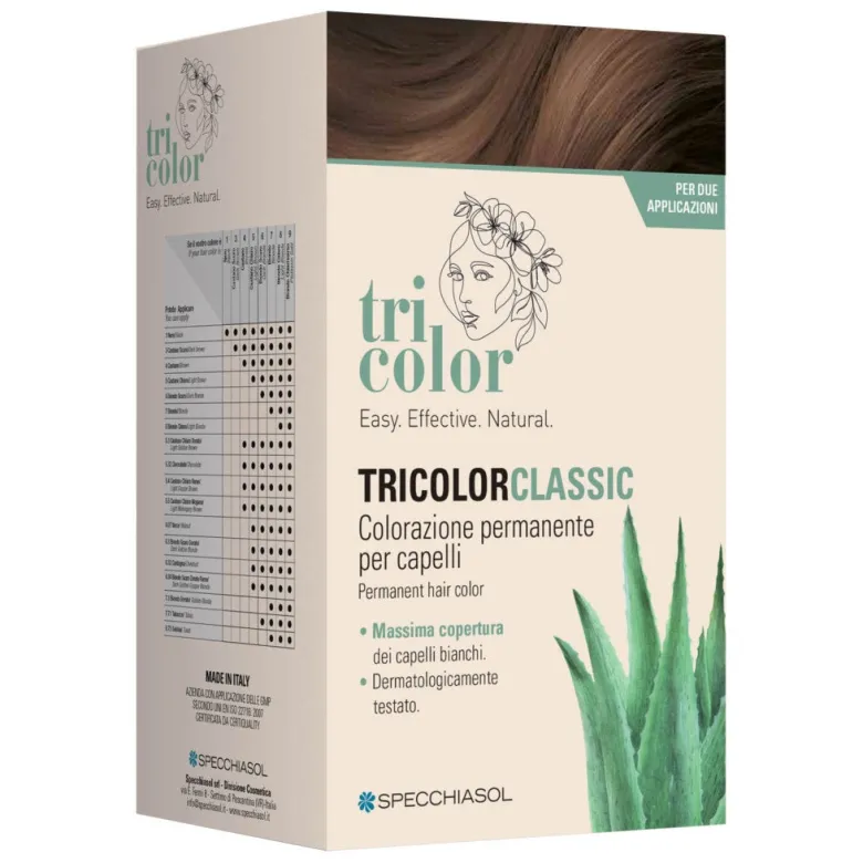 Specchiasol Tricolor Classic Colorazione Permanente 6 Biondo Scuro 2 Tubi 50ml + 2 Shaker 50ml + 4 B