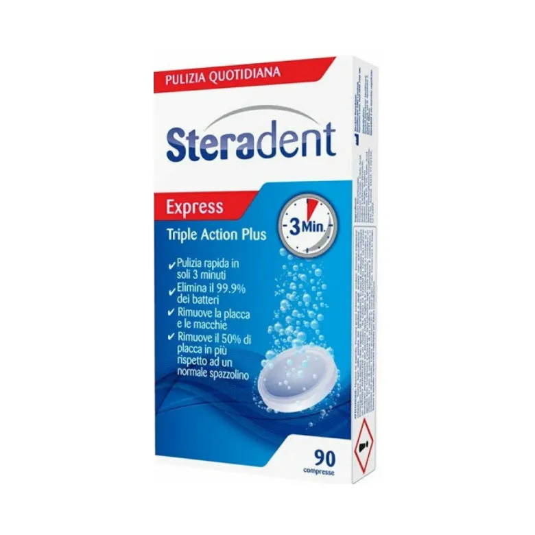 Steradent Triple Action Plus 90 Compresse Pulizia Dentiera
