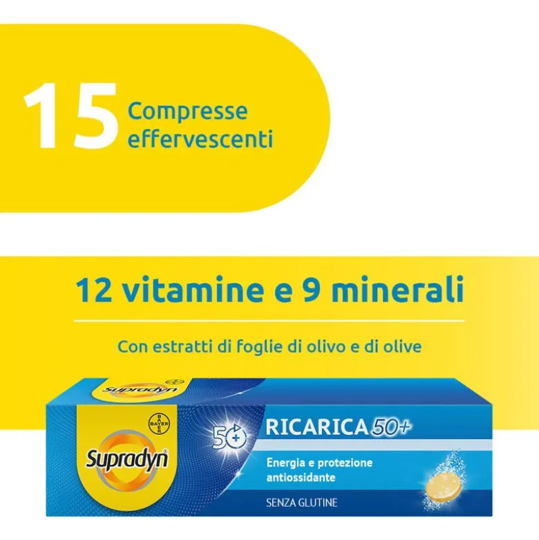 Supradyn Ricarica 50+ Integratore Vitamine e Minerali con Antiossidanti 15 Compresse Effervescenti