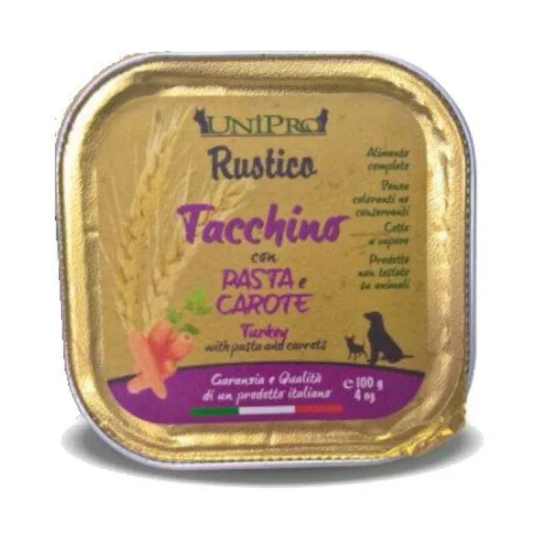 Unipro Rustico Cibo Umido Tacchino Con Pasta E Carote Per Cani Vaschetta 100g