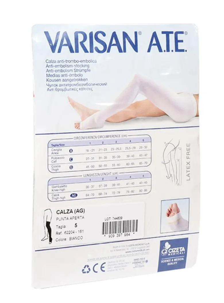 Varisan A.T.E. Calza anti-trombo-embolica punta aperta Taglia 5 Bianco