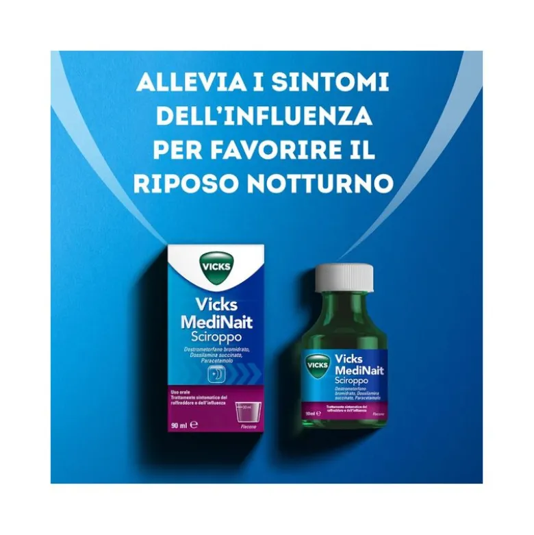 Vicks MediNait Sciroppo Contro Sintomi D'Influenza Raffreddore/Febbre/Tosse 180ml