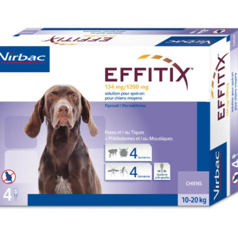 Virbac Effitix 134mg/1200mg Soluzione Spot-on per cani 10-20kg 4 pipette