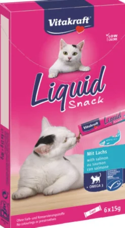 Vitakraft Liquid Snack Gusto Salmone Con Omega 3 Per Gatti Adulti Bustine 6x15g