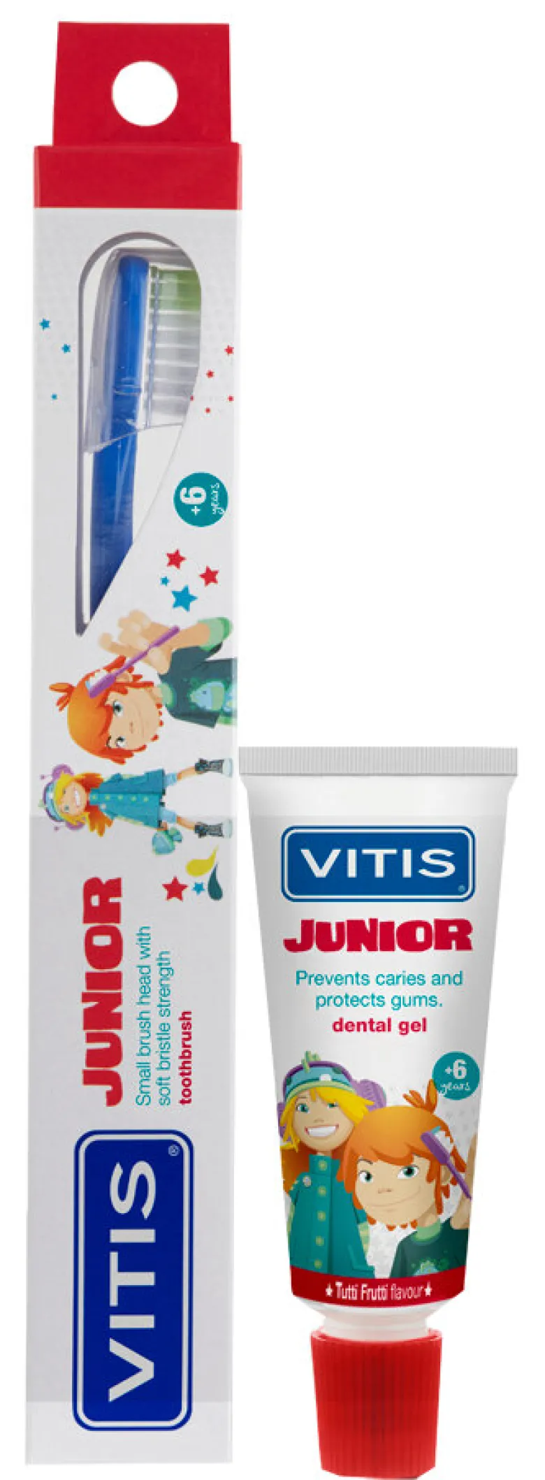 Vitis Junior Spazzolino per bambini oltre i 6 anni 1 pezzo colori assorti + Gel Dentifricio 15ml