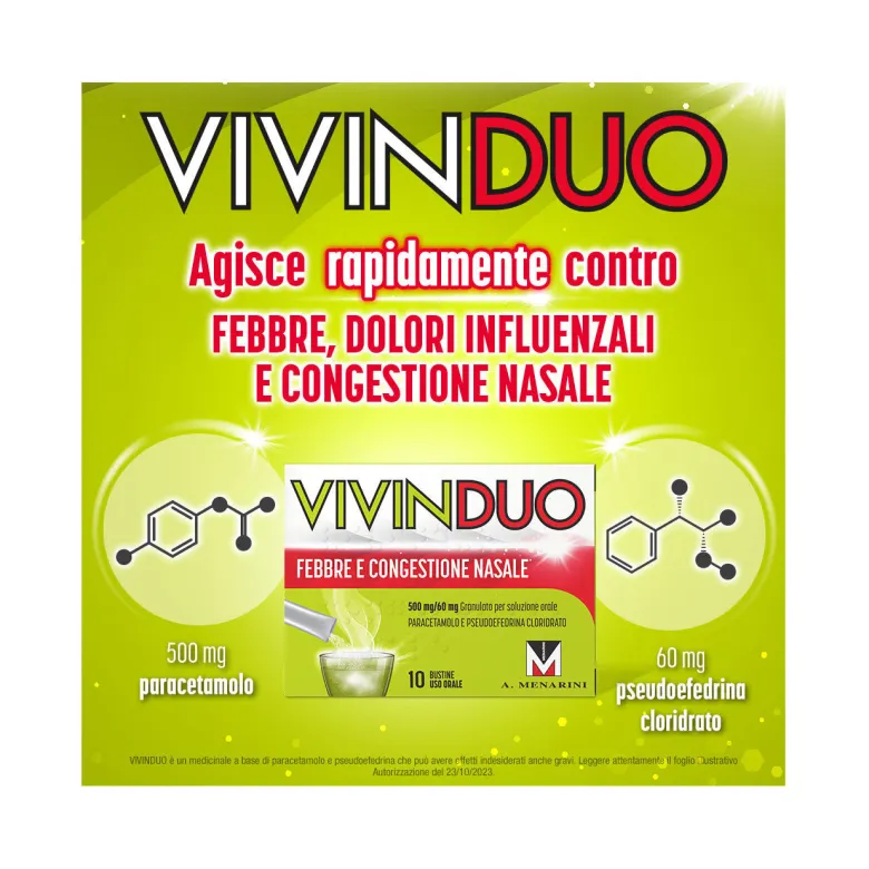 Vivinduo Febbre e Congestione Nasale 500mg + 60mg 10 Bustine