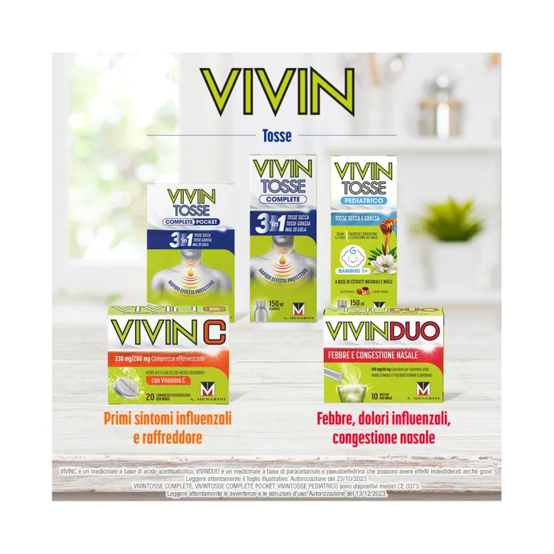 Vivin Tosse Complete 3in1 Pocket Tosse Secca Grassa Mal Di Gola 14 Stickpack