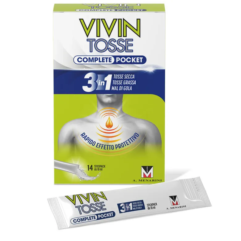 Vivin Tosse Complete 3in1 Pocket Tosse Secca Grassa Mal Di Gola 14 Stickpack