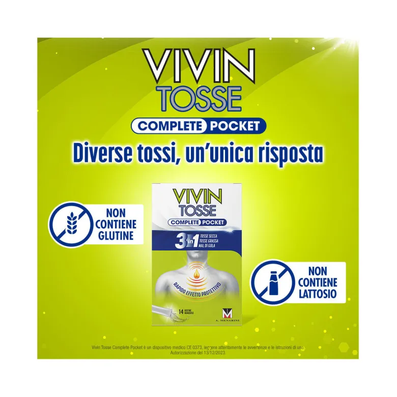 Vivin Tosse Complete 3in1 Pocket Tosse Secca Grassa Mal Di Gola 14 Stickpack