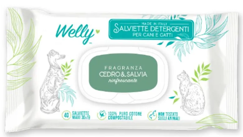 Welly Salviette Detergenti Rinfrescanti Cedro & Salvia Per Cani E Gatti 40 Pezzi