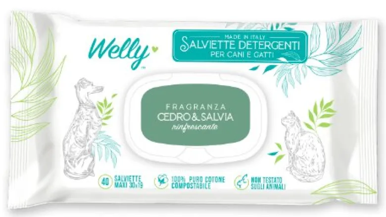 Welly Salviette Detergenti Rinfrescanti Cedro & Salvia Per Cani E Gatti 40 Pezzi